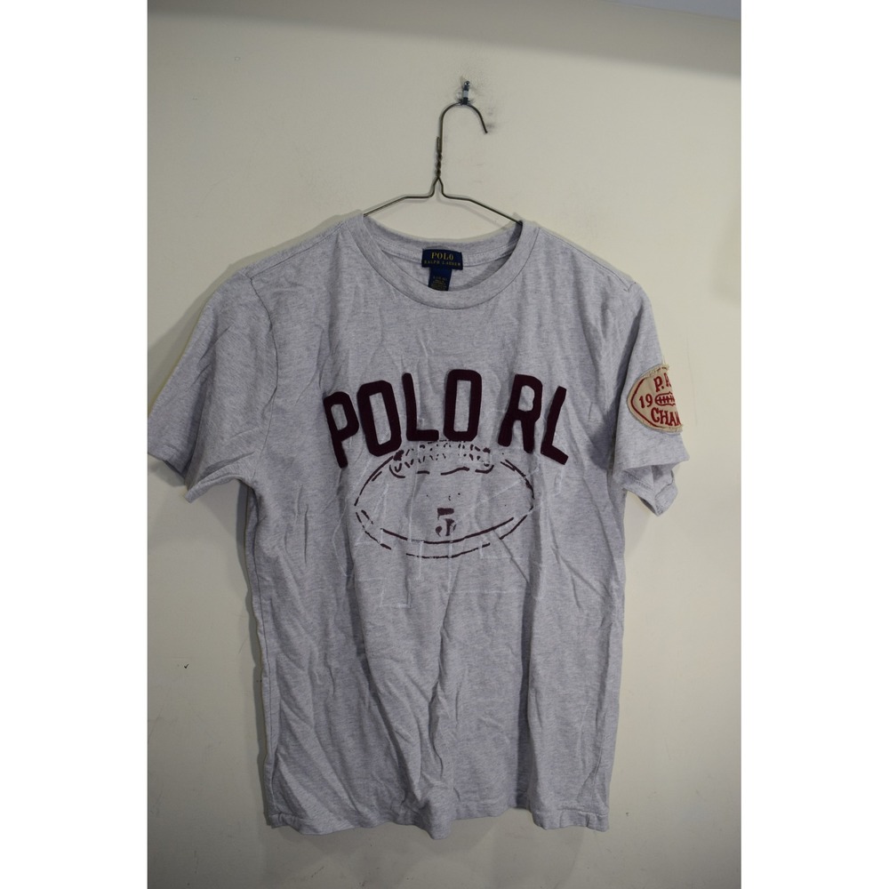 Polo Ralph Lauren Kids Grey Football Graphic T Shirt BOYS L‎ 14 16 SEWN APPLIQUE
